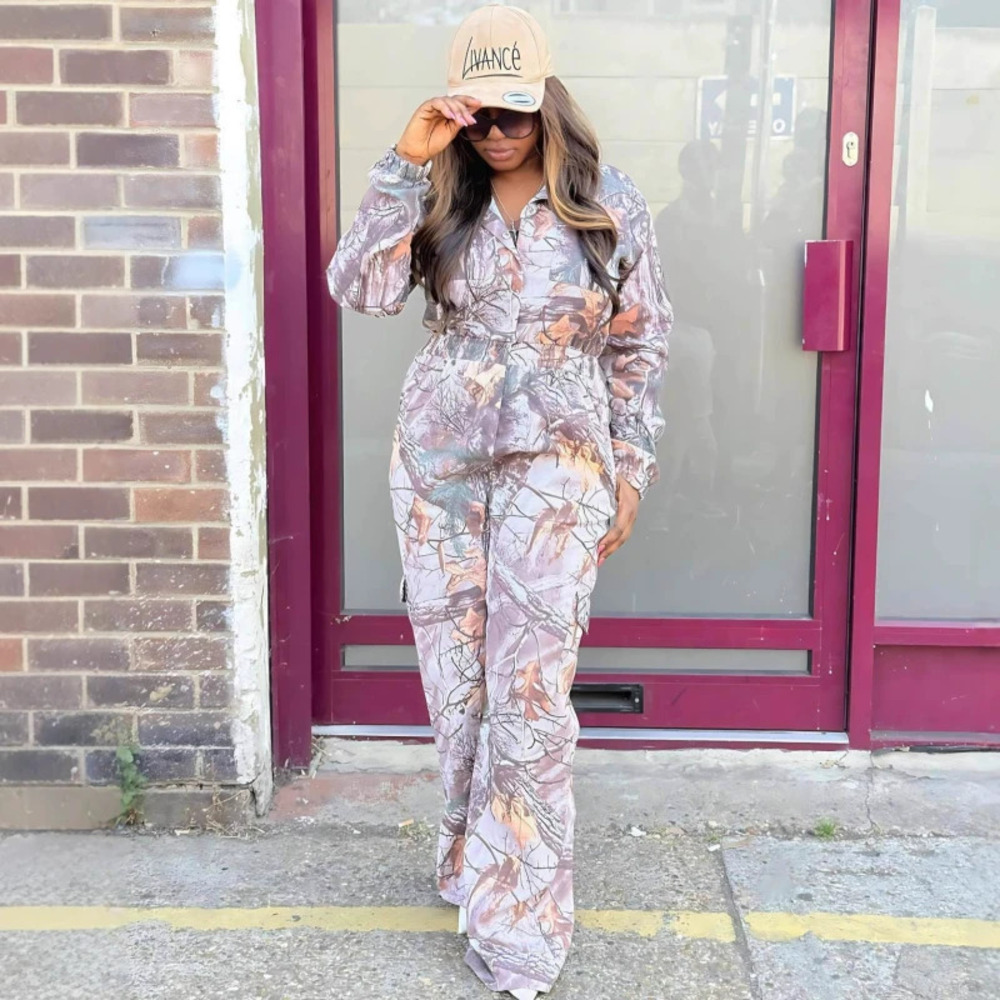 ZARA Plus Size Long Sleeve Printed Lapel Cardigan Casual Pants Set African Style